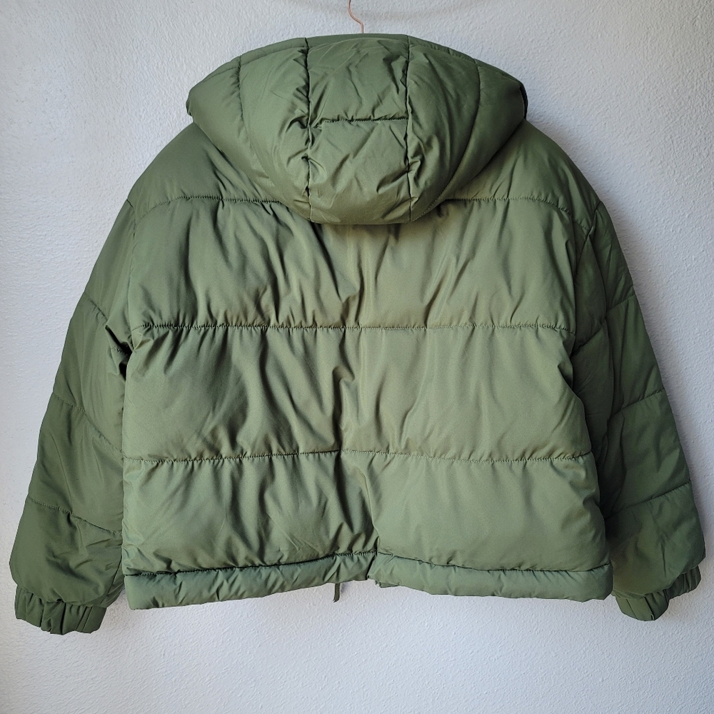American Eagle The Big Puffy Reversible Hooded Coat Size Medium In Olive - Picture 9 of 14